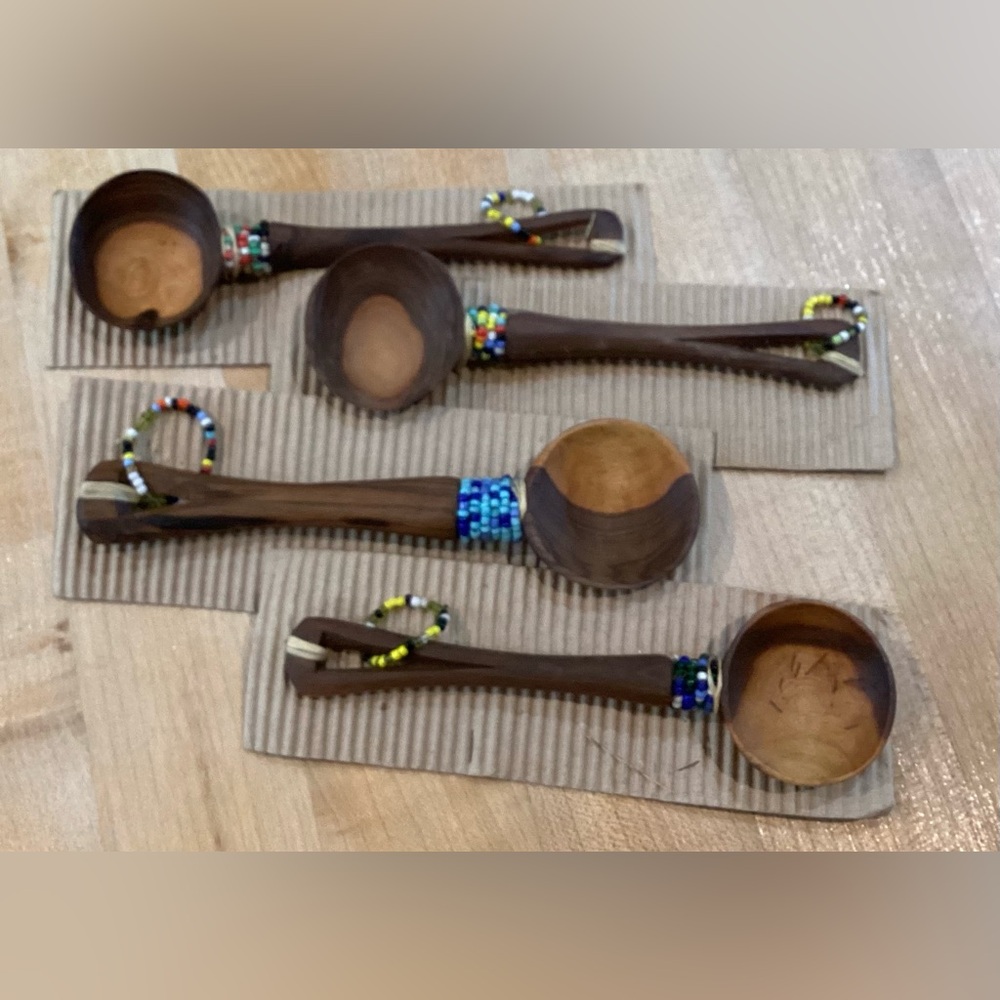 4 Maasai Hand Carved Wooden Spoons